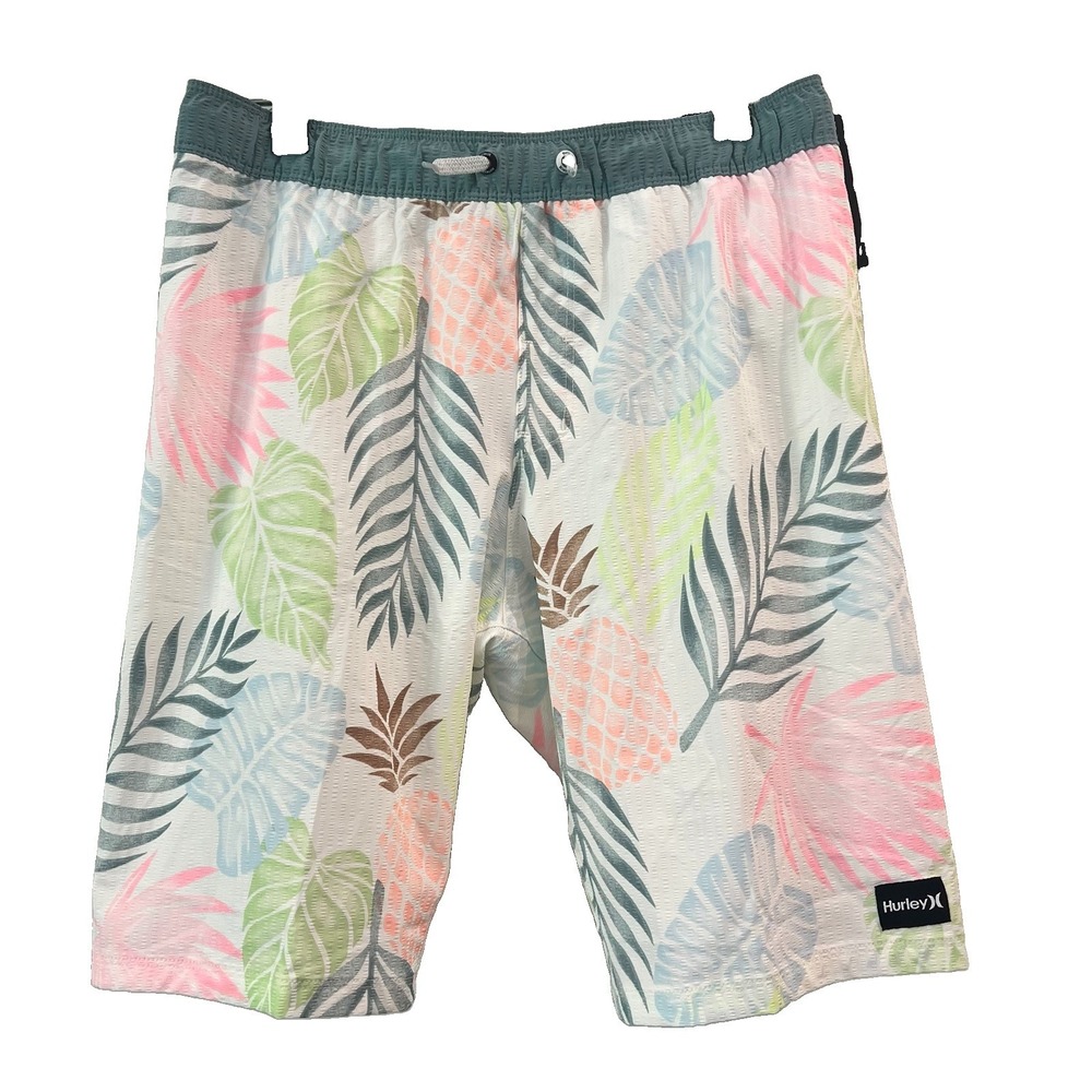 HURLEY - Boys Size Large Washed Pineapple Board Shorts Swim Trunks NEW